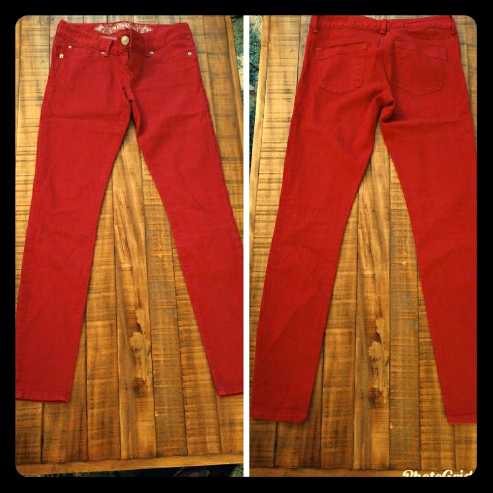 Express slim fit ultra low rise red jean leggings